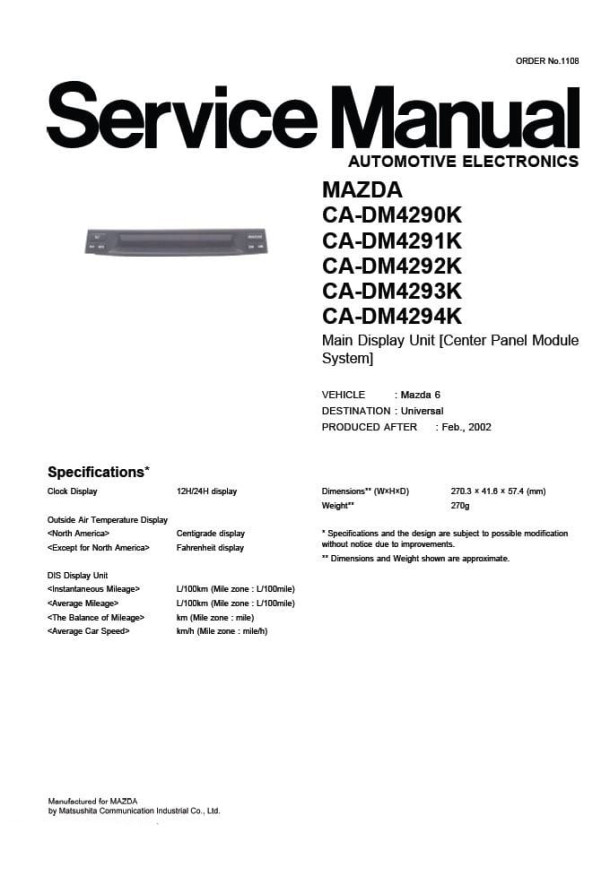 CA-DM4290K, CA-DM4291K, CA-DM4292K, CA-DM4293K, CA-DM4294K_Mazda